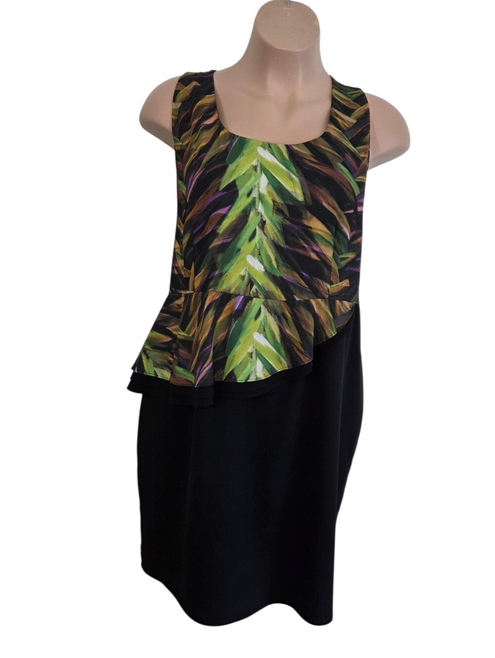 Lane Bryant Green Purple Palm Leaf Sleeveless Keyhole Dress Size 24 ~ Pre-Owned